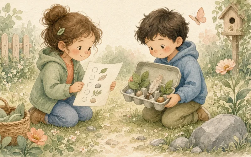 Illustration: Backyard nature scavenger hunt, A printed list of things to find outside