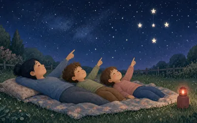 Illustration: Backyard star gazing, Lie on a blanket and spot stars and satellites