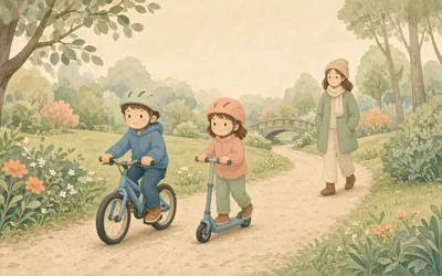 Illustration: Bike or scooter mission, Ride to a nearby park or shop with a job to do