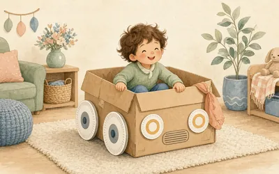 Illustration: Cardboard box car, Turn a big box into a drivable car, then hold a drive-in