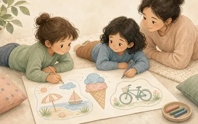 Illustration: Holiday 'yes day' planning, Kids plan a day of screen-free activities within a budget