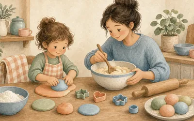 Illustration: Homemade playdough, Cook a batch together and play with cutters