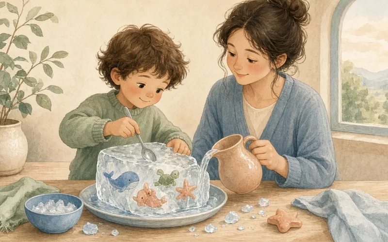 Illustration: Ice excavation, Freeze small toys in a block of ice and dig them out