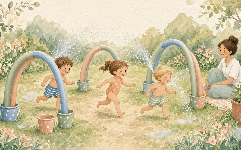 Illustration: Sprinkler obstacle course, Combine a sprinkler with cones, hoops and jumps