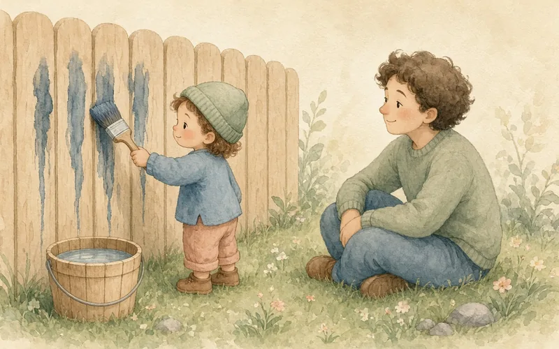 Illustration: Water painting, Paint fences and paths with plain water